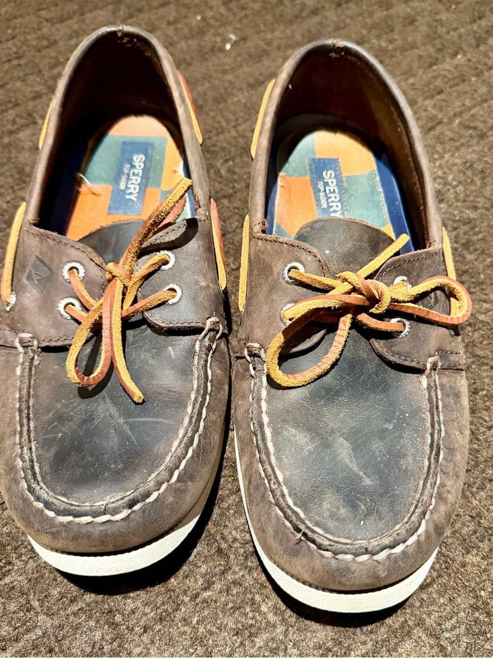 Sperry Men's Brown Leather Boat Shoes with Tan Laces